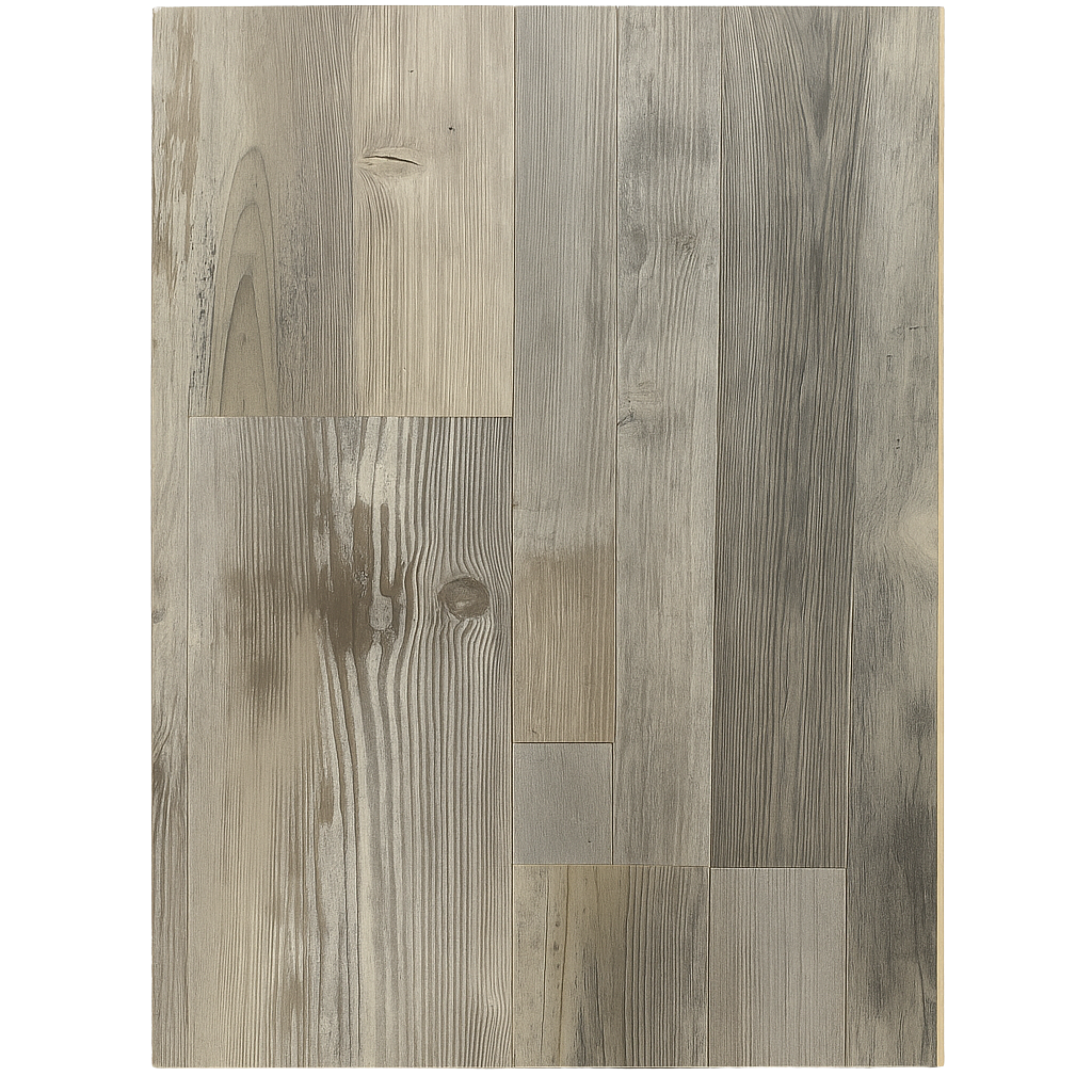 Wooden flooring with a patchwork design on a white background